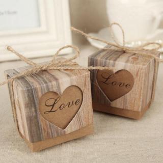 1pc Romantic Vintage Heart Kraft paper Candy Box With Burlap Twine Wed_1